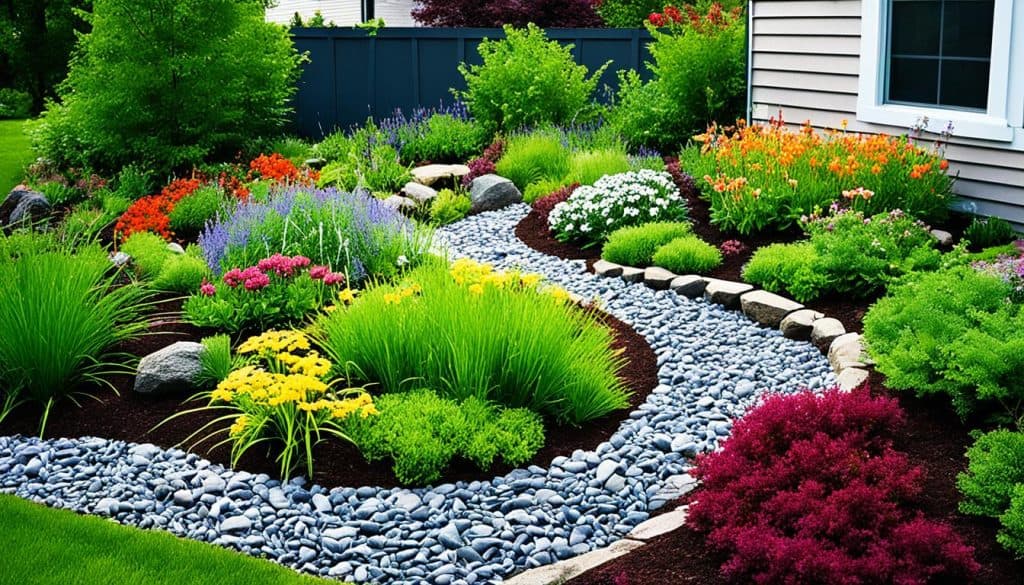 rain garden with eco-friendly landscaping