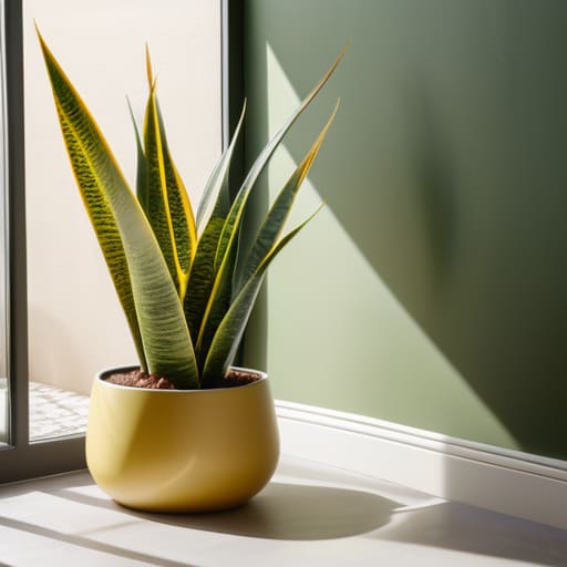 The Resilient Guardian, Snake Plant in corner.