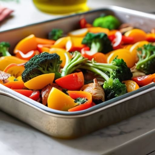 Sheet Pan Chicken & Rainbow Veggies meal.