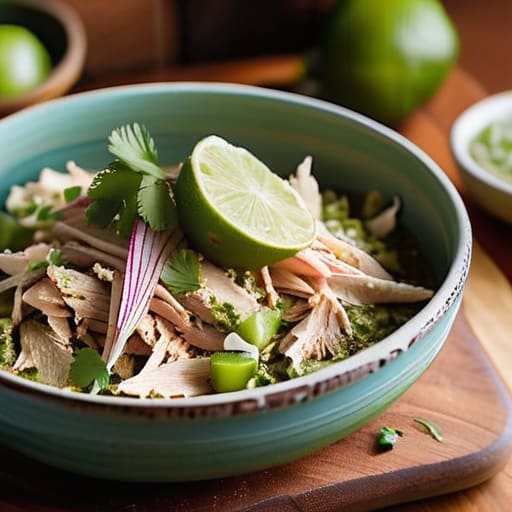 Zesty Salsa Verde Shredded Chicken in pot.